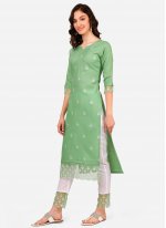 Green Blended Cotton Pant Style Suit