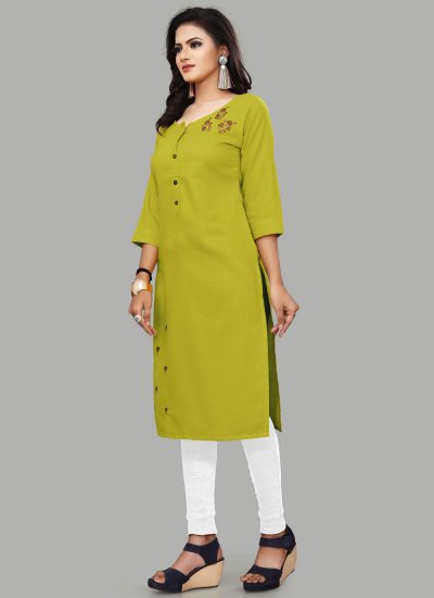Green Blended Cotton Party Wear Kurti