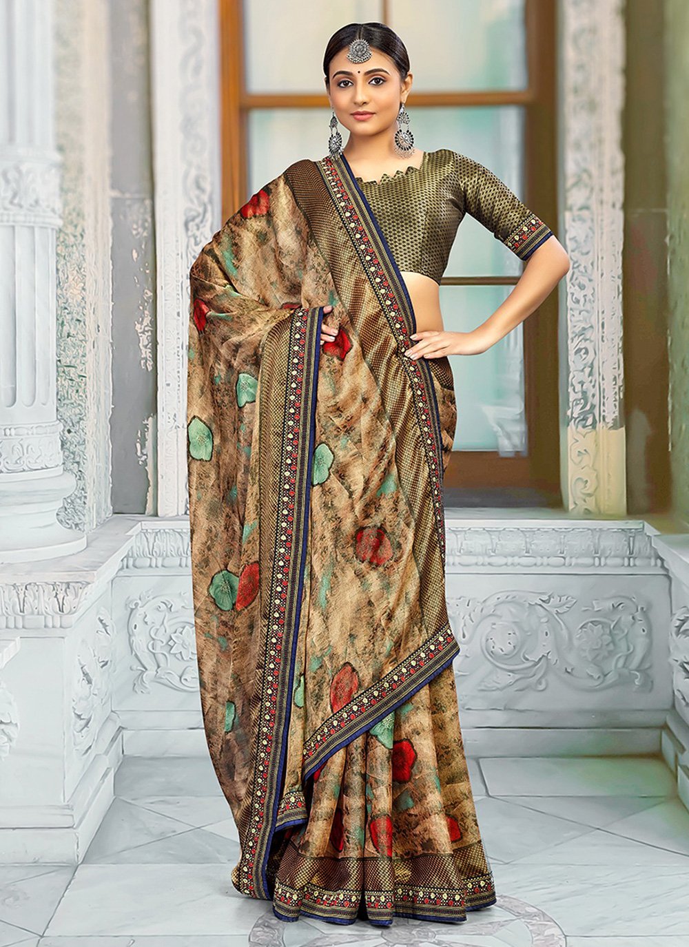 Brasso printed Saree in Pink colour 16004