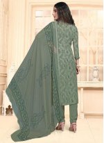 Green Casual Faux Crepe Straight Suit