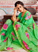 Green Casual Faux Georgette Saree