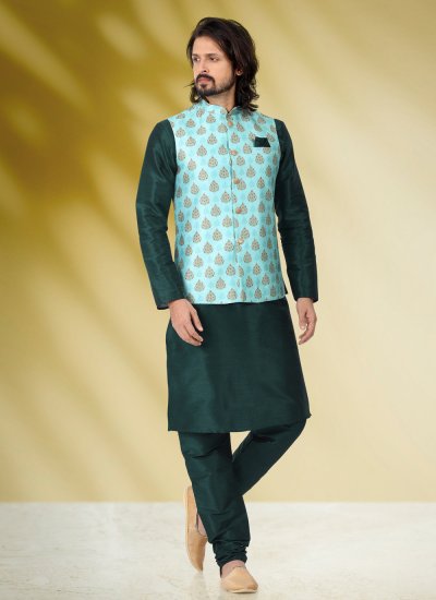 Green Ceremonial Banarasi Silk Kurta Payjama With Jacket