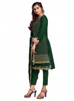 Green Ceremonial Georgette Designer Straight Salwar Kameez