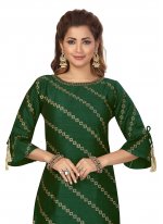Green Chanderi Readymade Salwar Suit