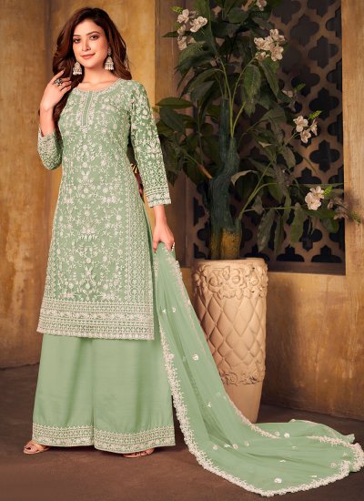 Green Color Palazzo Designer Salwar Suit