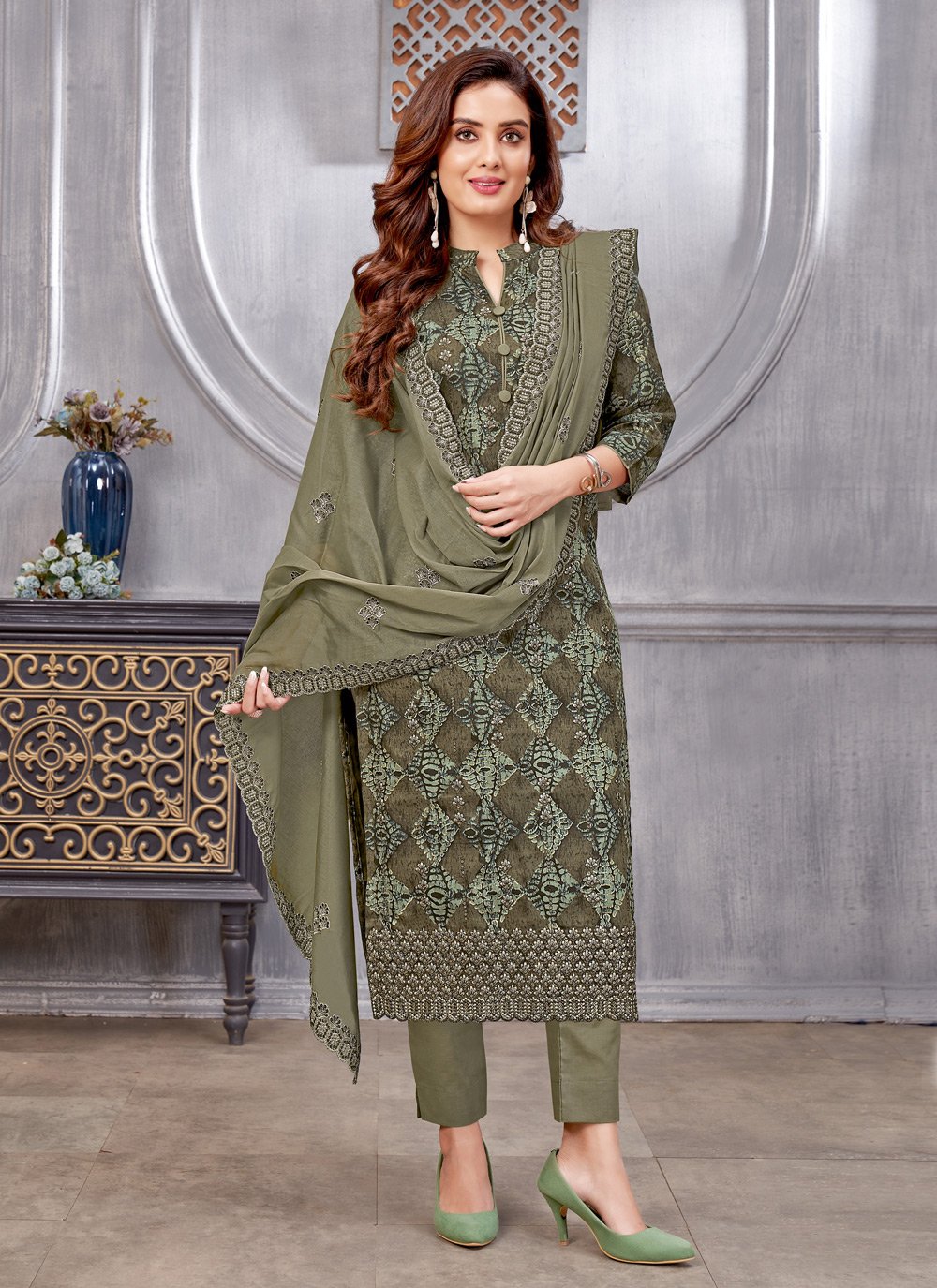 green color pant style suit 232483