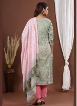 Green Cotton Festival Readymade Suit