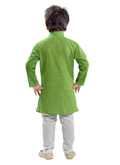 
                            Green Cotton Plain Kurta Pyjama