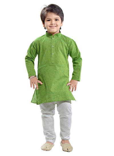 Green Cotton Plain Kurta Pyjama