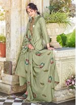Green Cotton Silk Embroidered Designer Palazzo Suit