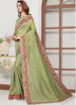 Green Cotton Silk Embroidered Trendy Saree