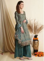 Green Digital Print Tussar Silk Salwar Suit