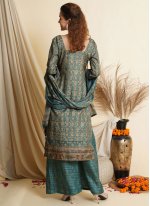 Green Digital Print Tussar Silk Salwar Suit