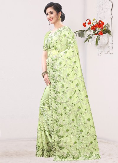 Green Embroidered Ceremonial Designer Saree