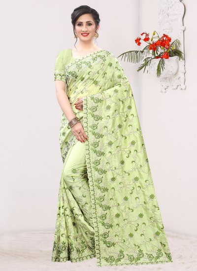 Green Embroidered Ceremonial Designer Saree
