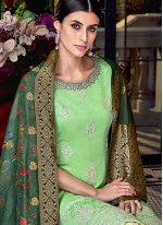 Green Embroidered Chanderi Designer Pakistani Suit