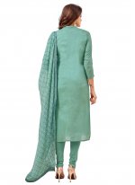 Green Embroidered Chanderi Silk Churidar Suit