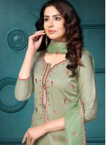 Green Embroidered Cotton Churidar Salwar Suit