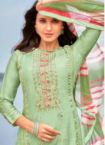 Green Embroidered Cotton Churidar Suit