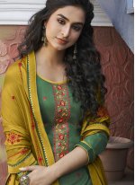 Green Embroidered Cotton Designer Patiala Suit
