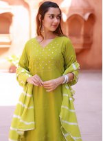 Green Embroidered Fancy Fabric Readymade Designer Salwar Suit