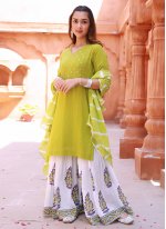 Green Embroidered Fancy Fabric Readymade Designer Salwar Suit