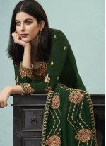 Green Embroidered Faux Georgette Designer Pakistani Suit