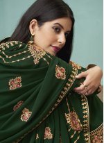 Green Embroidered Faux Georgette Designer Pakistani Suit