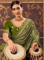Green Embroidered Party Classic Saree