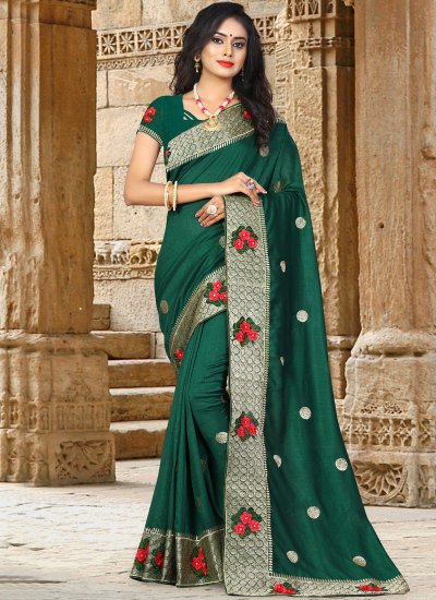 Green Embroidered Party Traditional Designer Saree