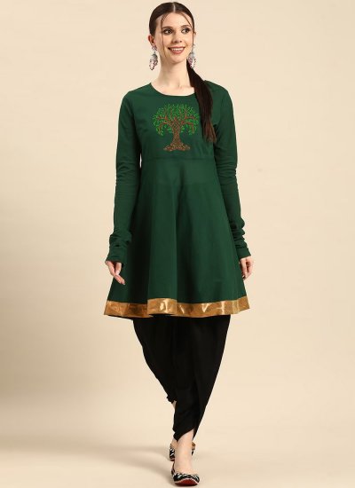 Green Embroidered Rayon Party Wear Kurti