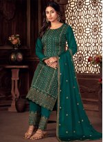 Green Embroidered Reception Pant Style Suit