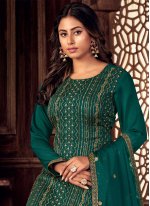 Green Embroidered Reception Pant Style Suit