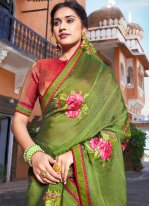 Green Embroidered Sangeet Designer Saree