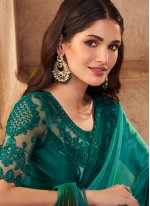 Green Embroidered Shaded Saree