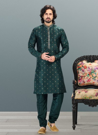 Green Fancy Banarasi Silk Kurta Pyjama