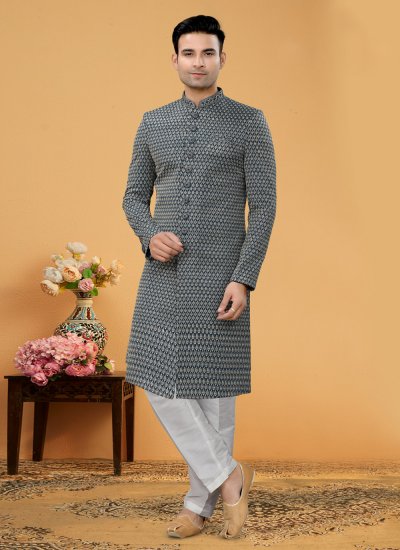 Green Fancy Fabric Indo Western Sherwani