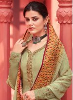 Green Faux Crepe Designer Pakistani Suit