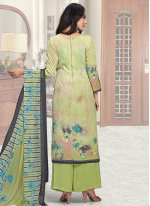Green Faux Crepe Palazzo Suit