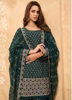 Green Faux Georgette Embroidered Designer Pakistani Suit