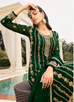 Green Faux Georgette Embroidered Designer Pakistani Suit