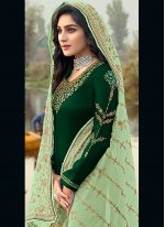 Green Faux Georgette Embroidered Designer Palazzo Suit