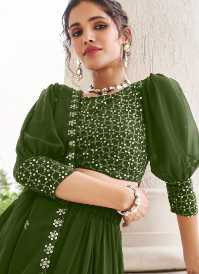 Green Faux Georgette Embroidered Readymade Lehenga Choli