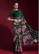 Green Faux Georgette Embroidered Trendy Saree