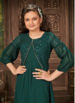 Green Faux Georgette Festival Readymade Gown