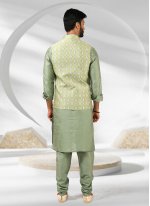 Green Festival Banarasi Silk Kurta Payjama With Jacket
