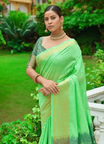 Green Festival Linen Trendy Saree