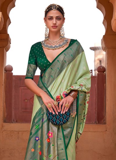 
                            Green Festival Silk Designer Saree