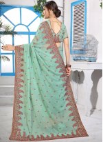 Green Georgette Embroidered Classic Saree