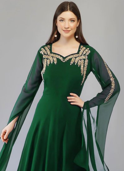 
                            Green Georgette Embroidered Party Wear Kurti